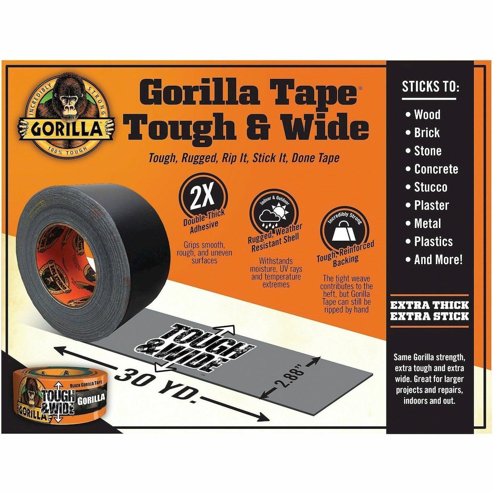 Gorilla Tough & Wide Tape - 25 yd Length x 2.88" Width - Black - Weather Resistant, Moisture Resistant, UV Resistant, Temperature Resistant - For Project, Repairing, Indoor, Outdoor, Rough Surface, Wo. Picture 5