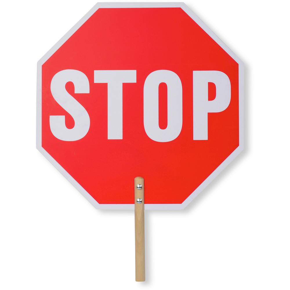 Tatco STOP / SLOW 2-sided Handheld Sign - Print/Message "STOP/SLOW" - 0.2" Width x 18" Height - Double Sided - Weather Proof, Long Lasting, Comfortable Grip, Lightweight, Handheld - Hardboard, Wood - . Picture 2