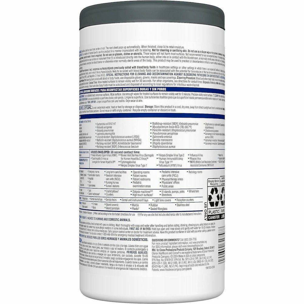 Clorox Healthcare VersaSure Disinfectant Wipes - For Commercial, Medical Equipment, Hard Surface, Nonporous Surface - Ready-To-Use - 5" Length x 6" Width - Recommended For: Bacteria Remover, Virus Rem. Picture 7