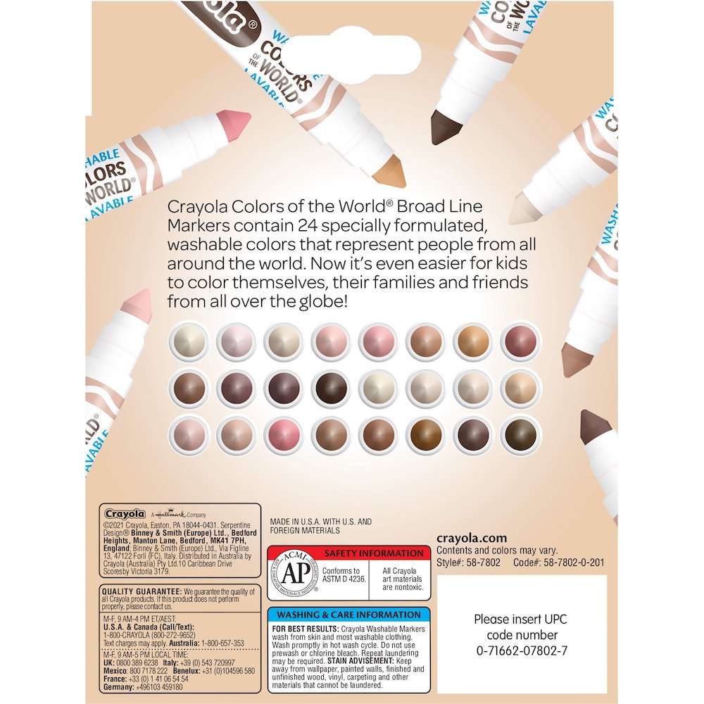 Crayola Colors Of The World Marker - Washable - Deepest Almond, Medium Golden, Light Rose Ink - 24 / Pack. Picture 8