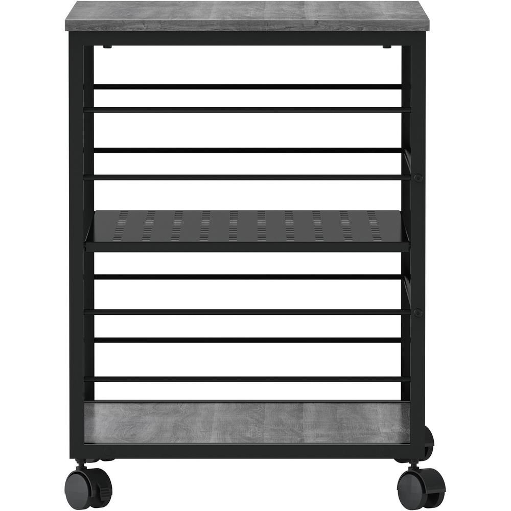 Lorell Deskside Mobile Machine Stand - 200 lb Load Capacity - 26.50" Height x 23.60" Width x 19.60" Depth - Desk - Powder Coated - Metal, Laminate, Polyvinyl Chloride (PVC) - Charcoal, Black. Picture 9
