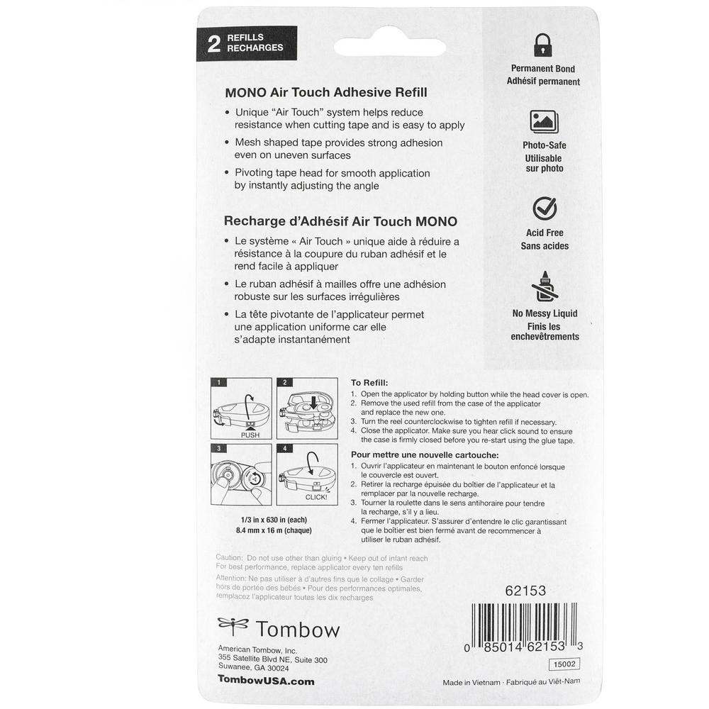 Tombow Refill 2-Pack, MONO Air Touch Adhesive - 17.50 yd Length x 0.33" Width - White - 2 / Pack. Picture 4