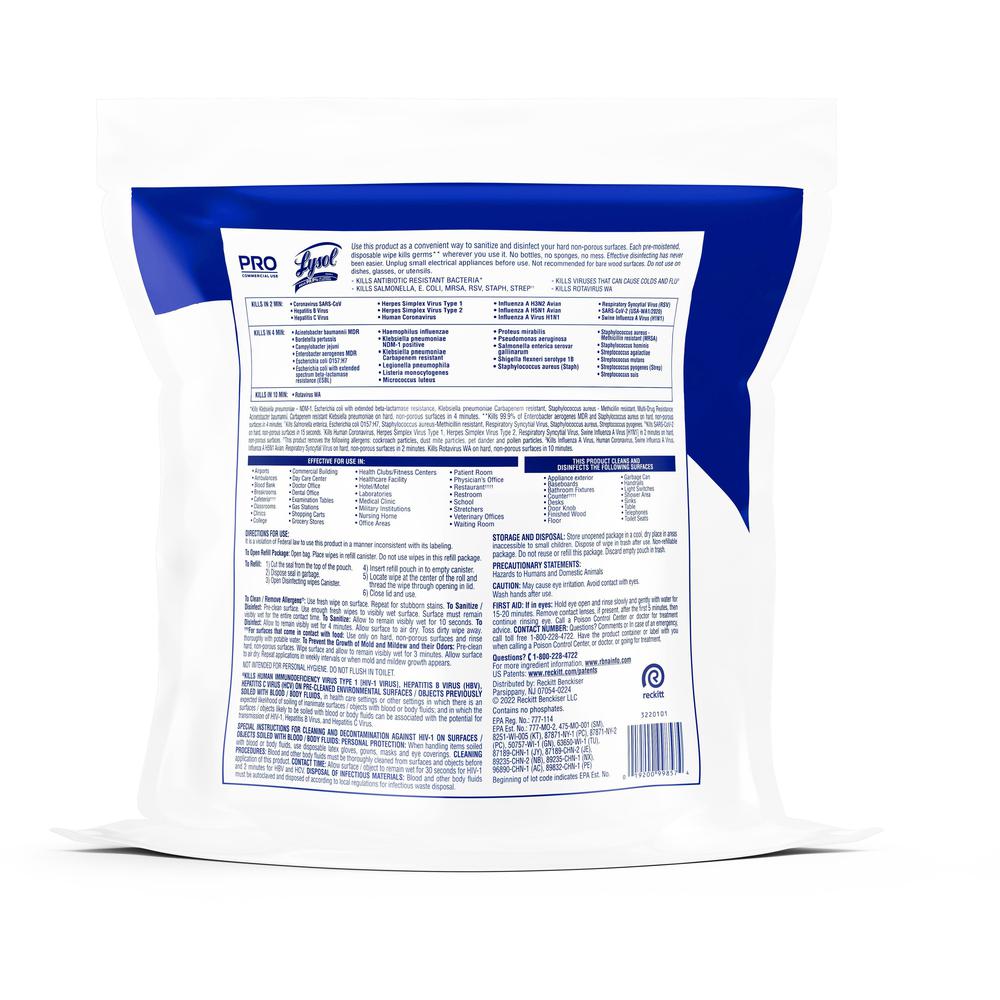 Lysol Professional Disinfecting Wipes Bucket Refill - Ready-To-Use Wipe - Lemon & Lime Blossom Scent - 800 / Each - White. Picture 4