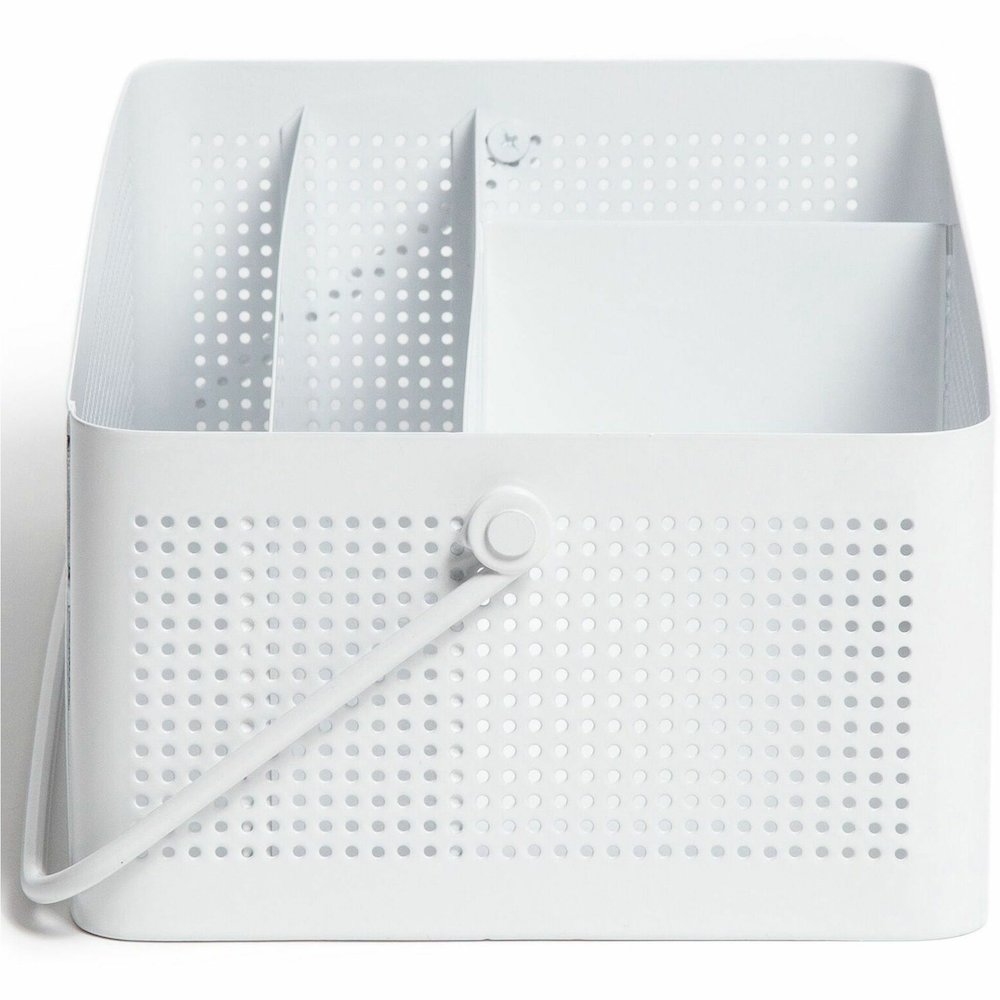 U Brands Modern Perforated Metal Desk Caddy - 4 Compartment(s) - 3.90" Height x 12.30" Width x 6.90" Depth - Durable, Portable, Handle - White - Metal - 1 Each. Picture 9