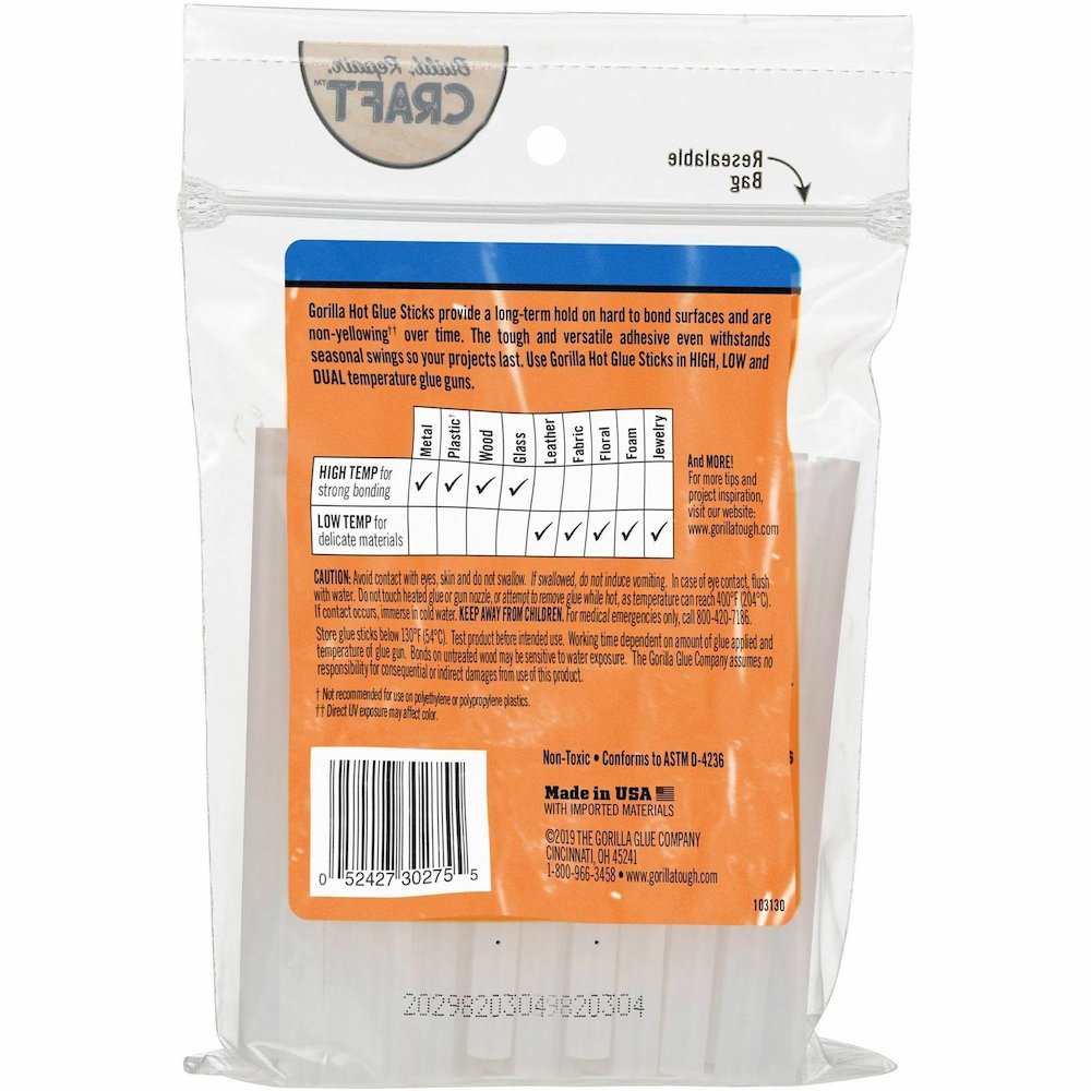 Gorilla Mini Hot Glue Sticks - Clear - 75 / Pack. Picture 7