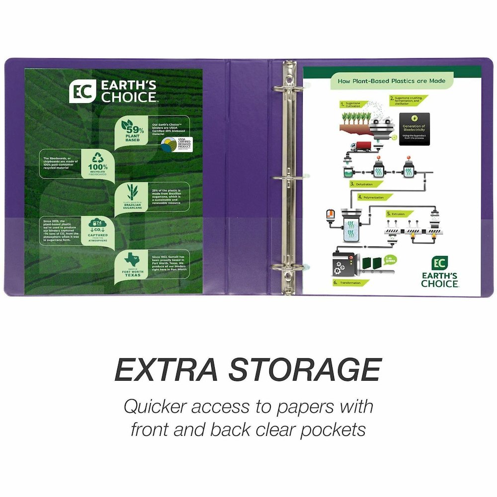 Samsill Earth's Choice Plant-based View Binders - 1 1/2" Binder Capacity - Letter - 8 1/2" x 11" Sheet Size - 3 Ring - Fastener: Round Ring - Chipboard, Polypropylene, Plastic - Purple - Recycled - Bi. Picture 13