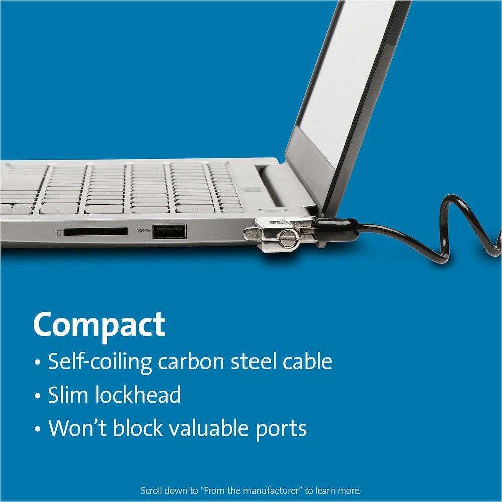 Kensington Slim Portable Combination Lock - 5.91 ft Cable - Resettable - 4-digit - Combination Lock - Black - Carbon Steel, Plastic - For Notebook - Self-coiling. Picture 11