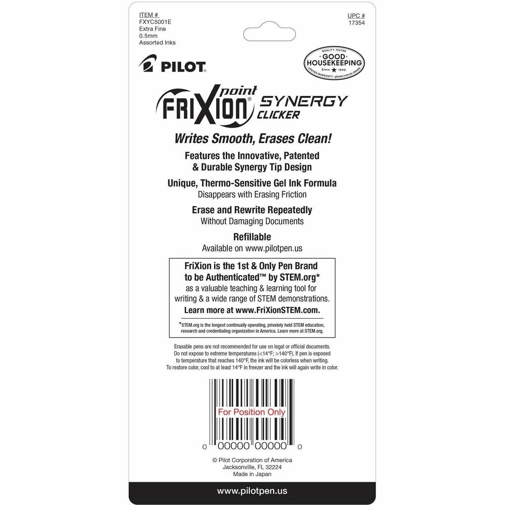 FriXion Erasable Gel Pens - Retractable - Erasable - Assorted Ink - Document, Writing - 5 / Pack. Picture 2