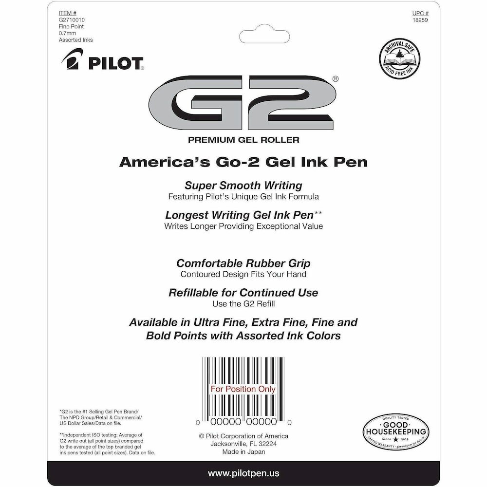 Pilot Premium Gel Ink Retractable Pen - Refillable - Retractable - Assorted Ink - Liquid Gel Ink - Writing - 10 / Pack. Picture 9