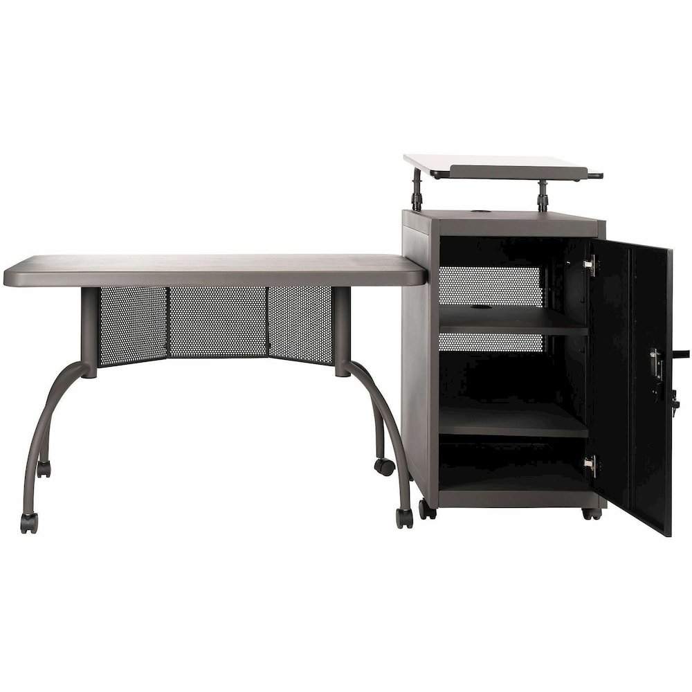National Public Seating OklahomaSound TWP Desk & Lectern Set - 41" Height x 24" Depth, x 68" Width - Material: Steel, Metal, Mesh, Plastic - Finish: Charcoal Slate, Black - White Nebula Table Top - He. Picture 5