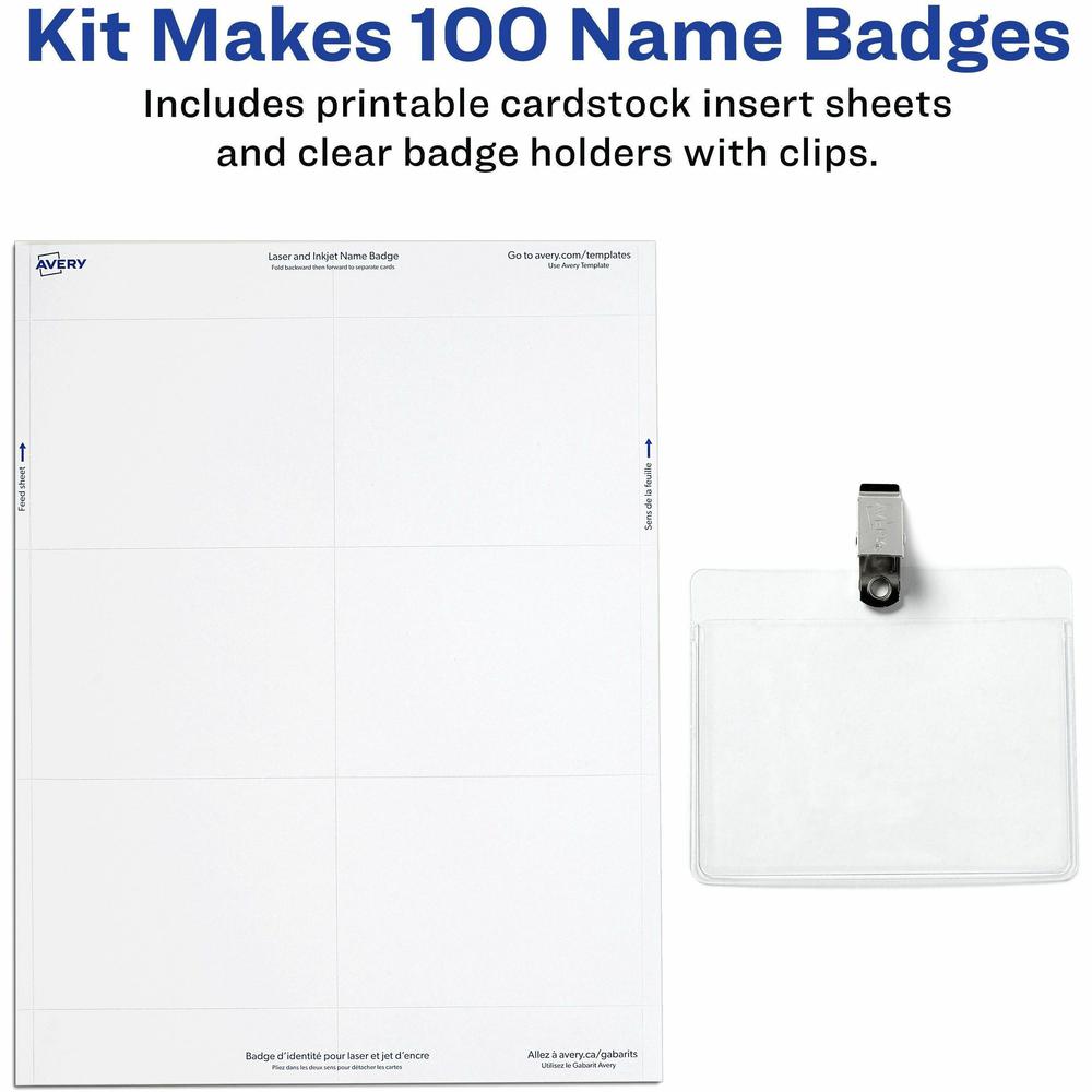 Avery&reg; Name Badges with Clips, 2.25" x 3.5" , 100 Badges (74461) - Legal - 8 1/2" x 11" - Durable, Reusable, Printable, Clip, Micro Perforated - White - 13 Sheets - 100 / Box. Picture 5