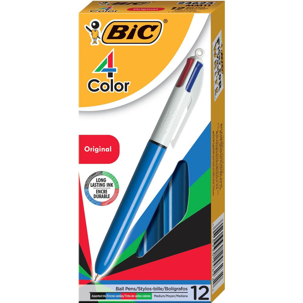 BIC 4-Color Retractable Pen - Medium Pen Point - Refillable - Retractable - Multi, Black, Red, Green - Blue, White Barrel - 1 Each. Picture 6