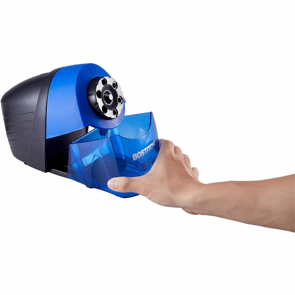Bostitch QuietSharp 6 Heavy Duty Classroom Electric Pencil Sharpener - Desktop - 6 Hole(s) - 7.5" Height x 5" Width x 9" Depth - Black, Blue - 1 Each. Picture 5