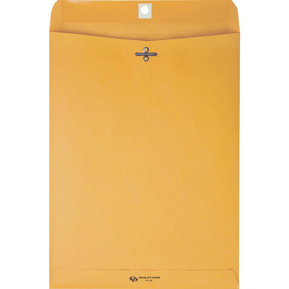 Quality Park 9 x 12 Clasp Envelopes with Deeply Gummed Flaps - Clasp - #90 - 9" Width x 12" Length - 28 lb - Gummed - Kraft - Kraft - 100 / Box. Picture 5