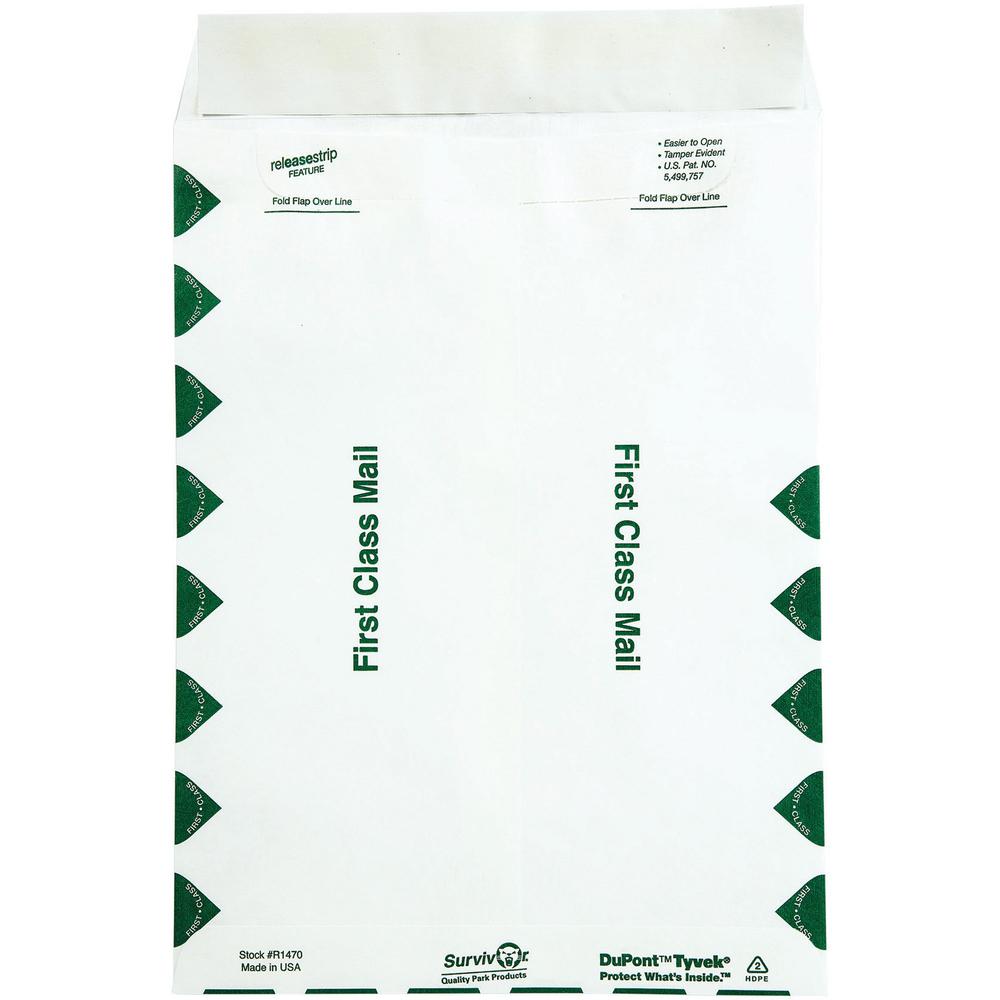 Survivor&reg; 9 x 12 DuPont Tyvek First Class Border Mailers with Self-Seal Closure - First Class Mail - #10 1/2 - 9" Width x 12" Length - 14 lb - Peel & Seal - White - Tyvek - 100 / Box. Picture 7