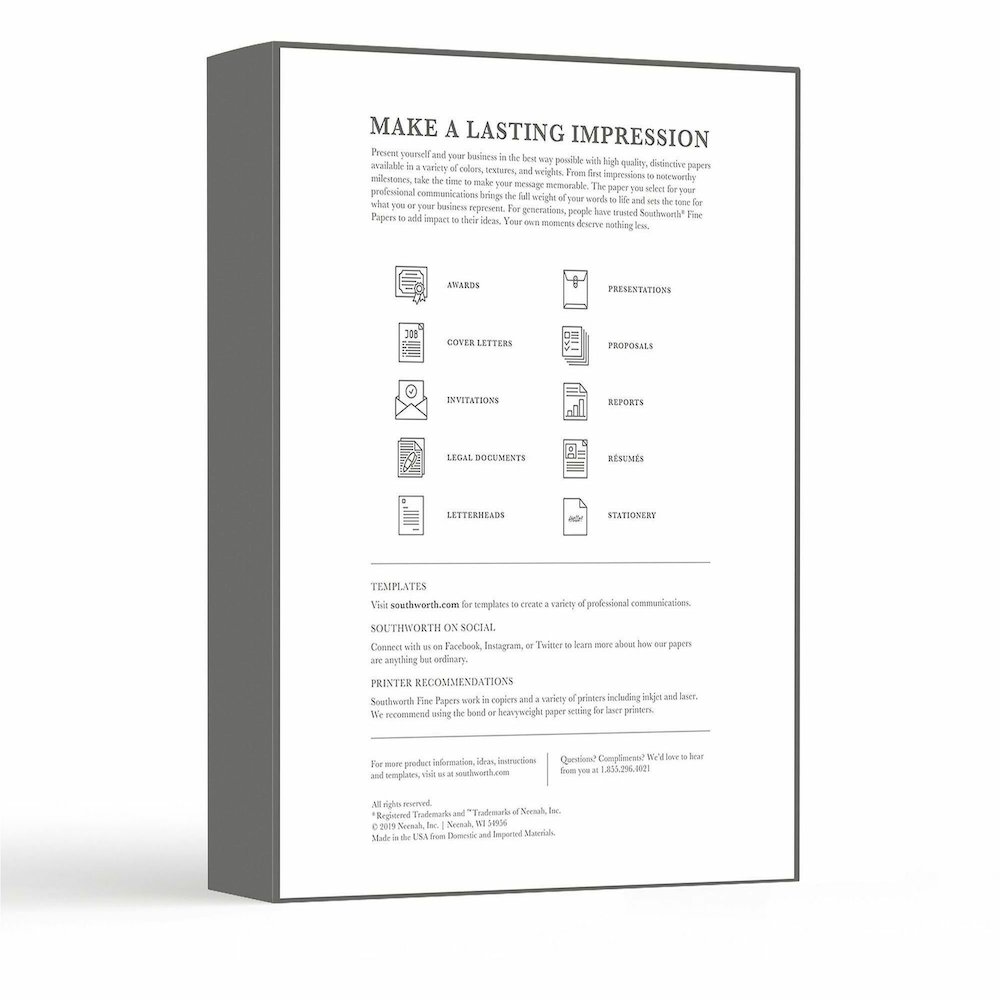 Southworth 100% Cotton Business Paper - Letter - 8 1/2" x 11" - 32 lb Basis Weight - Wove - Acid-free, Watermarked - White - 1 Box. Picture 7