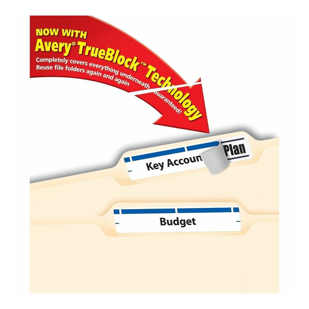 Avery&reg; TrueBlock File Folder Labels - 2/3" Width x 3 7/16" Length - Permanent Adhesive - Rectangle - Inkjet, Laser - Matte - Blue - Paper - 30 / Sheet - 50 Total Sheets - 1500 Total Label(s) - 150. Picture 8