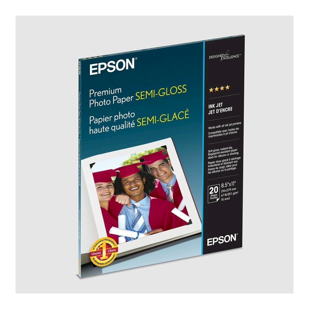 Epson Premium Semi-Gloss Photo Paper - 93 Brightness - 97% Opacity - Letter - 8 1/2" x 11" - 68 lb Basis Weight - Semi-gloss - White - 20 / Pack. Picture 3
