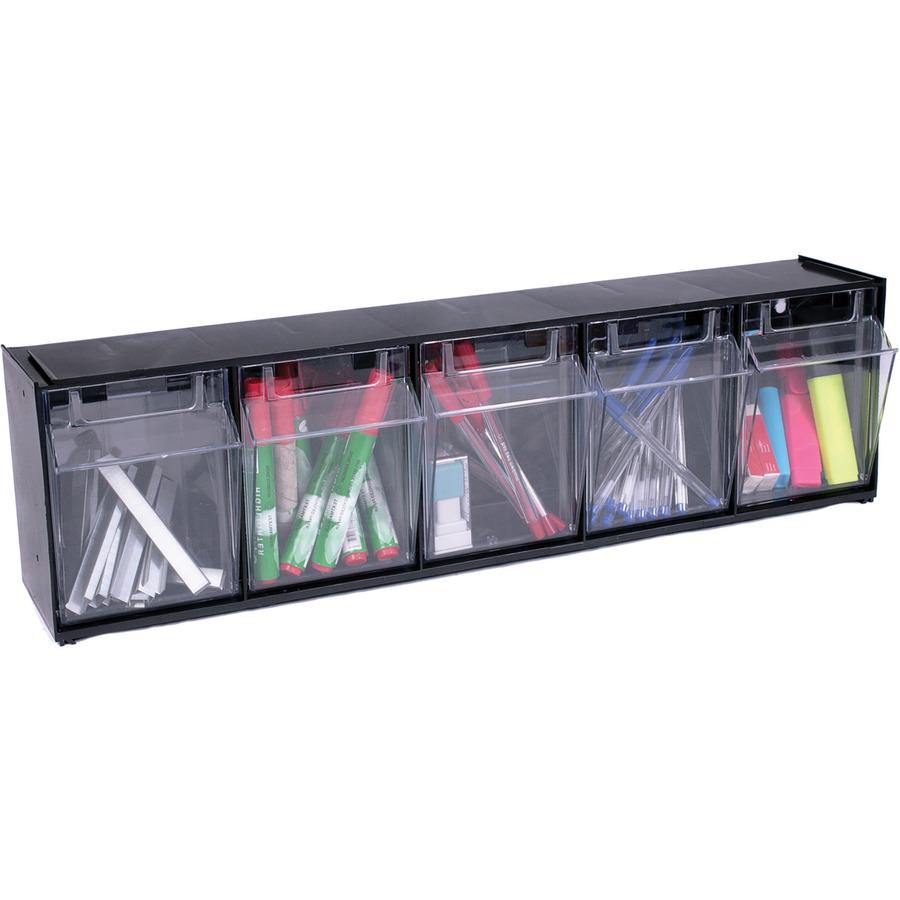 Deflecto Tilt Bin Interlocking Multi-Bin Storage Organizer - 5 Compartment(s) - 6.5" Height x 23.6" Width x 5.3" Depth - Interlockable - Black - Plastic - 1 Each. Picture 3