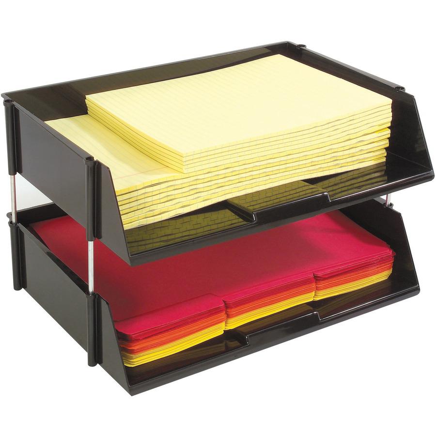 Deflecto Industrial Tray Side-Load Stacking Tray - 1500 x Sheet - 2 Tier(s) - 3.5" Height x 16.5" Width x 11.8" Depth - Black - Plastic - 2 / Set. Picture 2