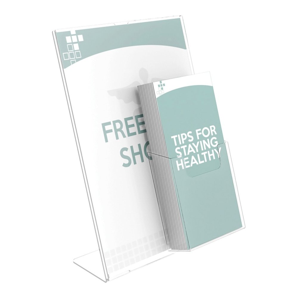 Deflecto 4" Pocket Slanted Plastic Sign Holder - 11" Width x 8.5" Height - Rectangular Shape - Plastic - Clear - 1 Each. Picture 9