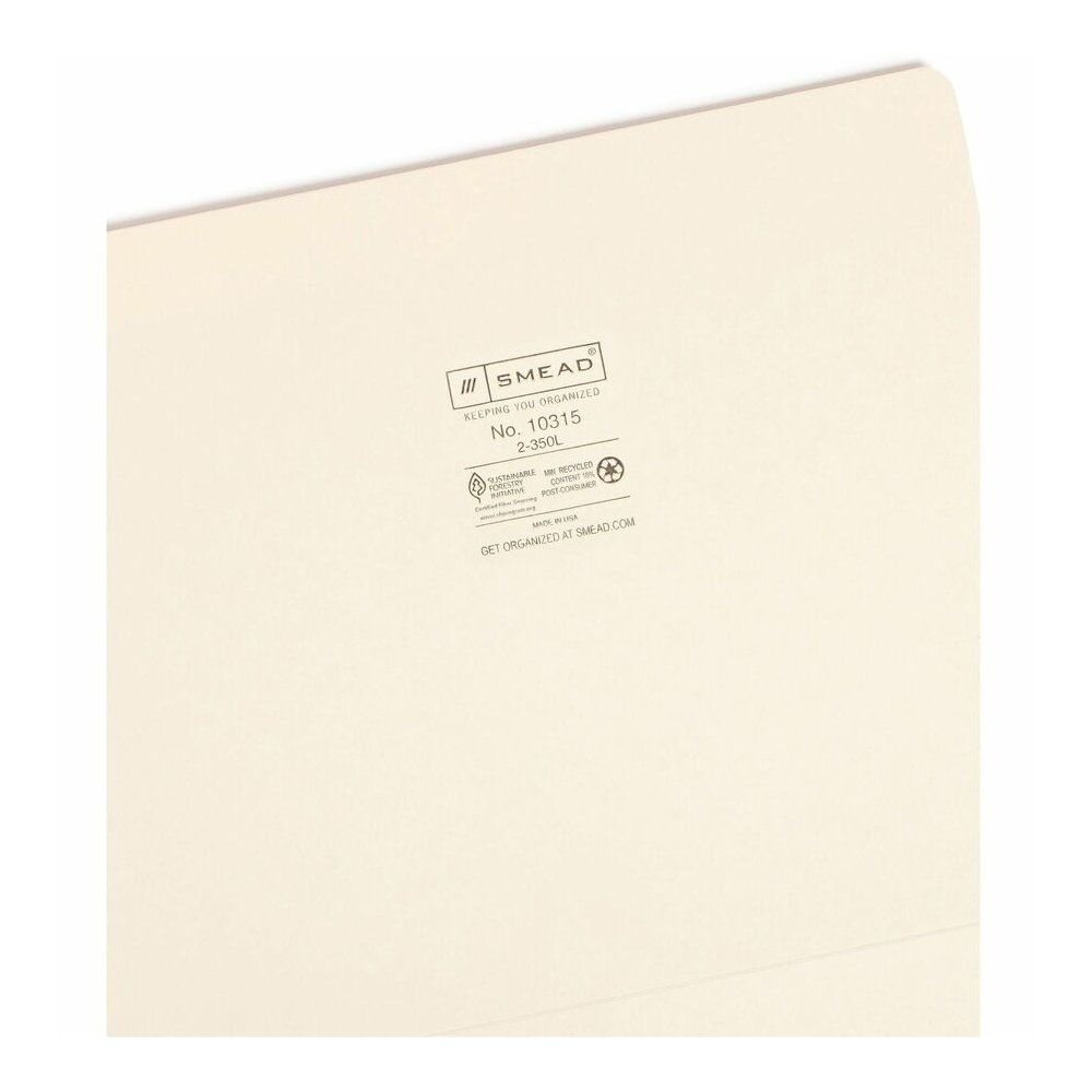 Smead Straight Tab Cut Letter Recycled Top Tab File Folder - 8 1/2" x 11" - Internal Pocket - 11 pt. - 2 Plys - Manila - Reinforced, Heavyweight - 10% Recycled - 50 / Box. Picture 9