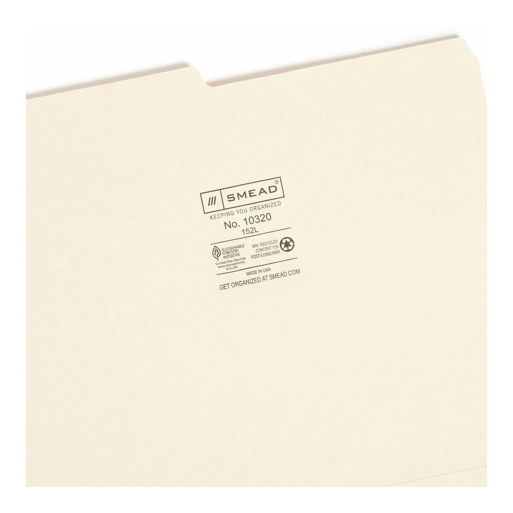 Smead 1/2 Tab Cut Letter Recycled Top Tab File Folder - 8 1/2" x 11" - 3/4" Expansion - Top Tab Location - Assorted Tab Position - 11 pt. - 1 Plys - Manila - 10% Recycled - 100 / Box. Picture 7