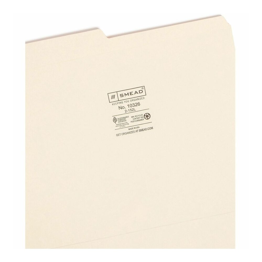 Smead 1/2 Tab Cut Letter Recycled Top Tab File Folder - 8 1/2" x 11" - 3/4" Expansion - Top Tab Location - Assorted Tab Position - 11 pt. - 2 Plys - Manila - Reinforced, Durable, Reinforced Tab, Round. Picture 7