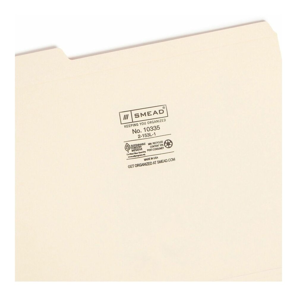 Smead 1/3 Tab Cut Letter Recycled Top Tab File Folder - 8 1/2" x 11" - 3/4" Expansion - Top Tab Location - Left Tab Position - 11 pt. - 2 Plys - Manila - Reinforced, Durable, Reinforced Tab, Rounded C. Picture 8