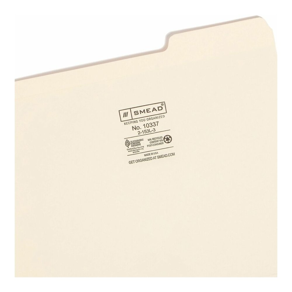 Smead 1/3 Tab Cut Letter Recycled Top Tab File Folder - 8 1/2" x 11" - 3/4" Expansion - Top Tab Location - Right Tab Position - 11 pt. - 2 Plys - Manila - Reinforced, Durable, Reinforced Tab, Rounded . Picture 8