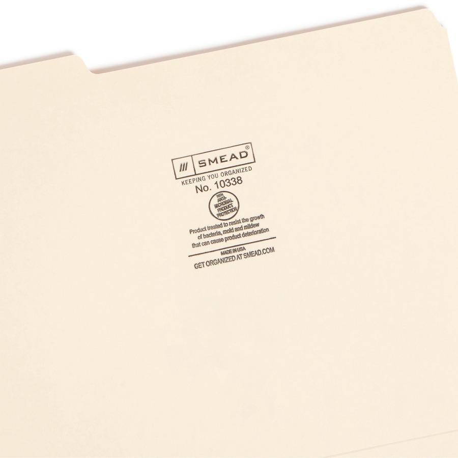 Smead 1/3 Tab Cut Letter Recycled Top Tab File Folder - 8 1/2" x 11" - 3/4" Expansion - Top Tab Location - Assorted Position Tab Position - Manila - 10% Recycled - 100 / Box. Picture 10