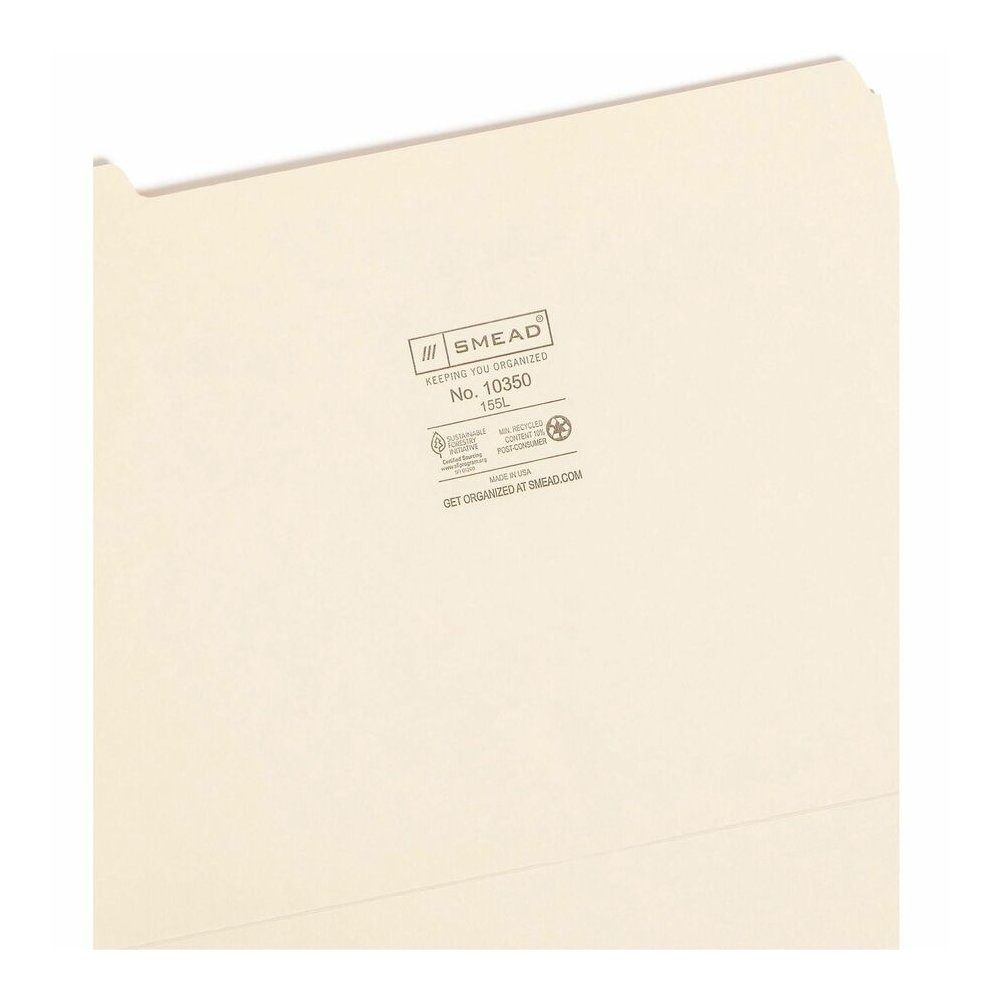 Smead 1/5 Tab Cut Letter Recycled Top Tab File Folder - 8 1/2" x 11" - 3/4" Expansion - Top Tab Location - Assorted Tab Position - 11 pt. - 1 Plys - Manila - 10% Recycled - 100 / Box. Picture 8