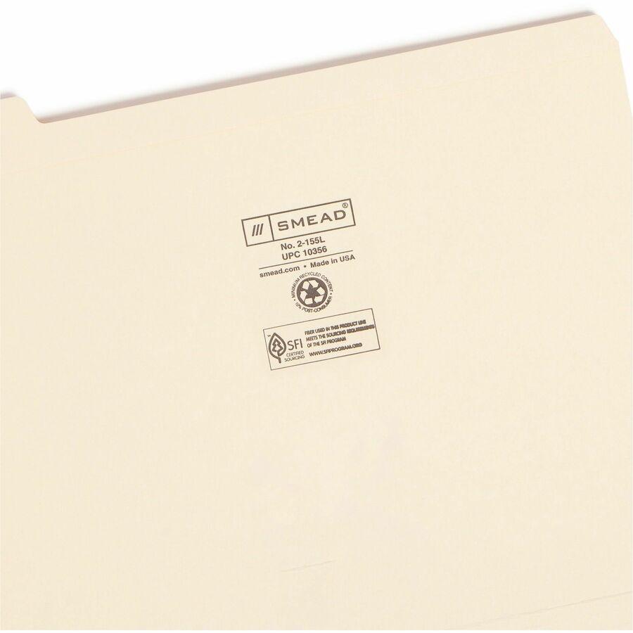 Smead 1/5 Tab Cut Letter Recycled Top Tab File Folder - 8 1/2" x 11" - 3/4" Expansion - Top Tab Location - Assorted Position Tab Position - Manila - 10% Recycled - 100 / Box. Picture 8