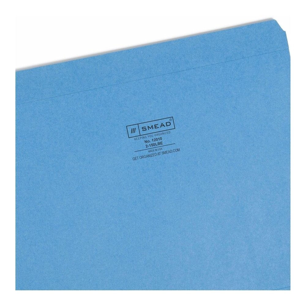 Smead Straight Tab Cut Letter Recycled Top Tab File Folder - 8 1/2" x 11" - 3/4" Expansion - 11 pt. - 2 Plys - Blue - Reinforced - 10% Recycled - 100 / Box. Picture 8
