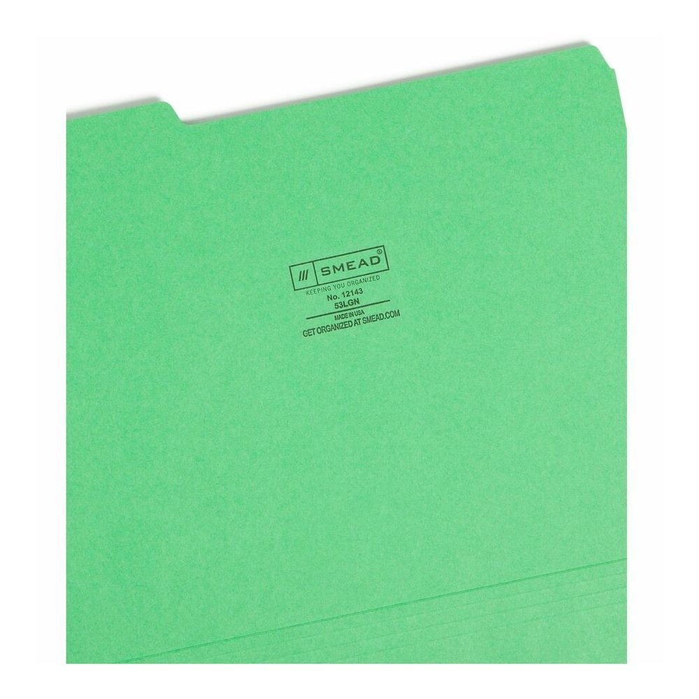 Smead Colored 1/3 Tab Cut Letter Recycled Top Tab File Folder - 8 1/2" x 11" - 3/4" Expansion - Top Tab Location - Assorted Tab Position - 11 pt. - 1 Plys - Green - Rounded Corner - 10% Recycled - 100. Picture 9