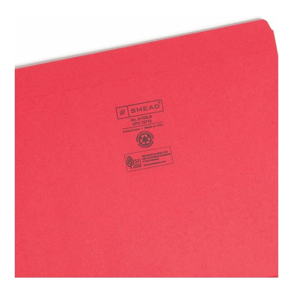 Smead Colored Straight Tab Cut Letter Recycled Top Tab File Folder - 8 1/2" x 11" - 3/4" Expansion - 11 pt. - 2 Plys - Red - 10% Recycled - 100 / Box. Picture 8