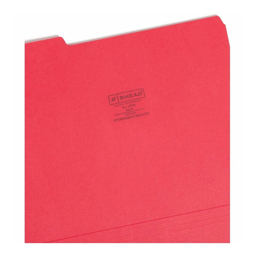 Smead 1/3 Tab Cut Letter Recycled Top Tab File Folder - 8 1/2" x 11" - 3/4" Expansion - Top Tab Location - Assorted Tab Position - 11 pt. - 1 Plys - Red - Rounded Corner - 10% Recycled - 100 / Box. Picture 9