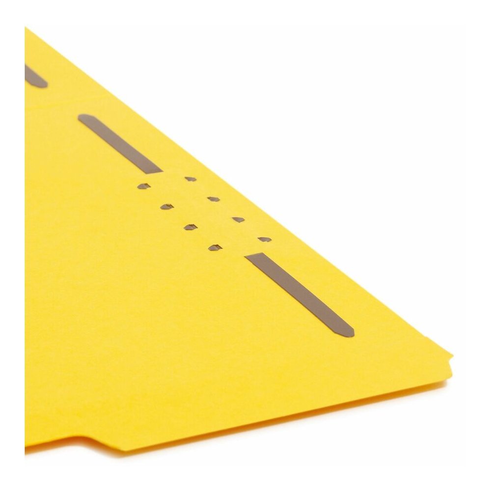 Smead Colored 1/3 Tab Cut Letter Recycled Fastener Folder - 8 1/2" x 11" - 3/4" Expansion - 2 x 2K Fastener - 2" for Folder - Top Tab Location - Assorted Tab Position - 11 pt. - 2 Plys - Yellow - Rein. Picture 9