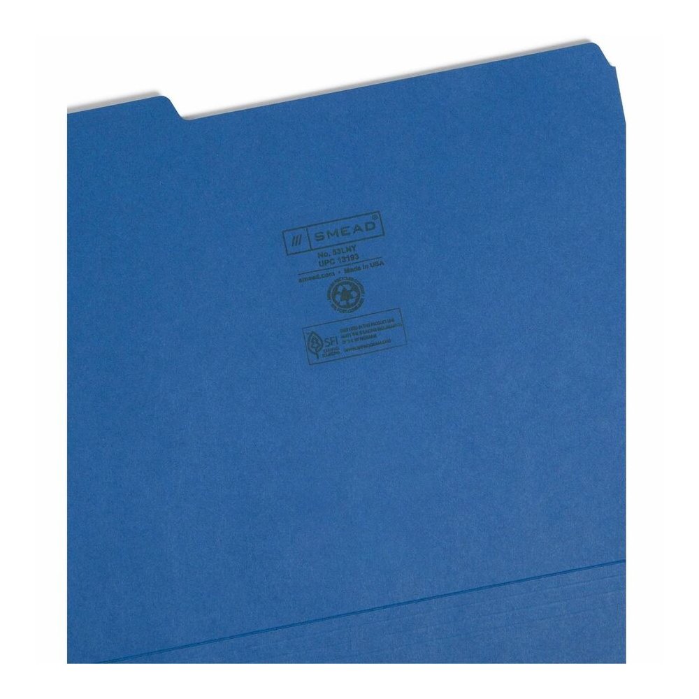 Smead Colored 1/3 Tab Cut Letter Recycled Top Tab File Folder - 8 1/2" x 11" - 3/4" Expansion - Top Tab Location - Assorted Tab Position - 11 pt. - 1 Plys - Navy Blue - Rounded Corner - 10% Recycled -. Picture 8