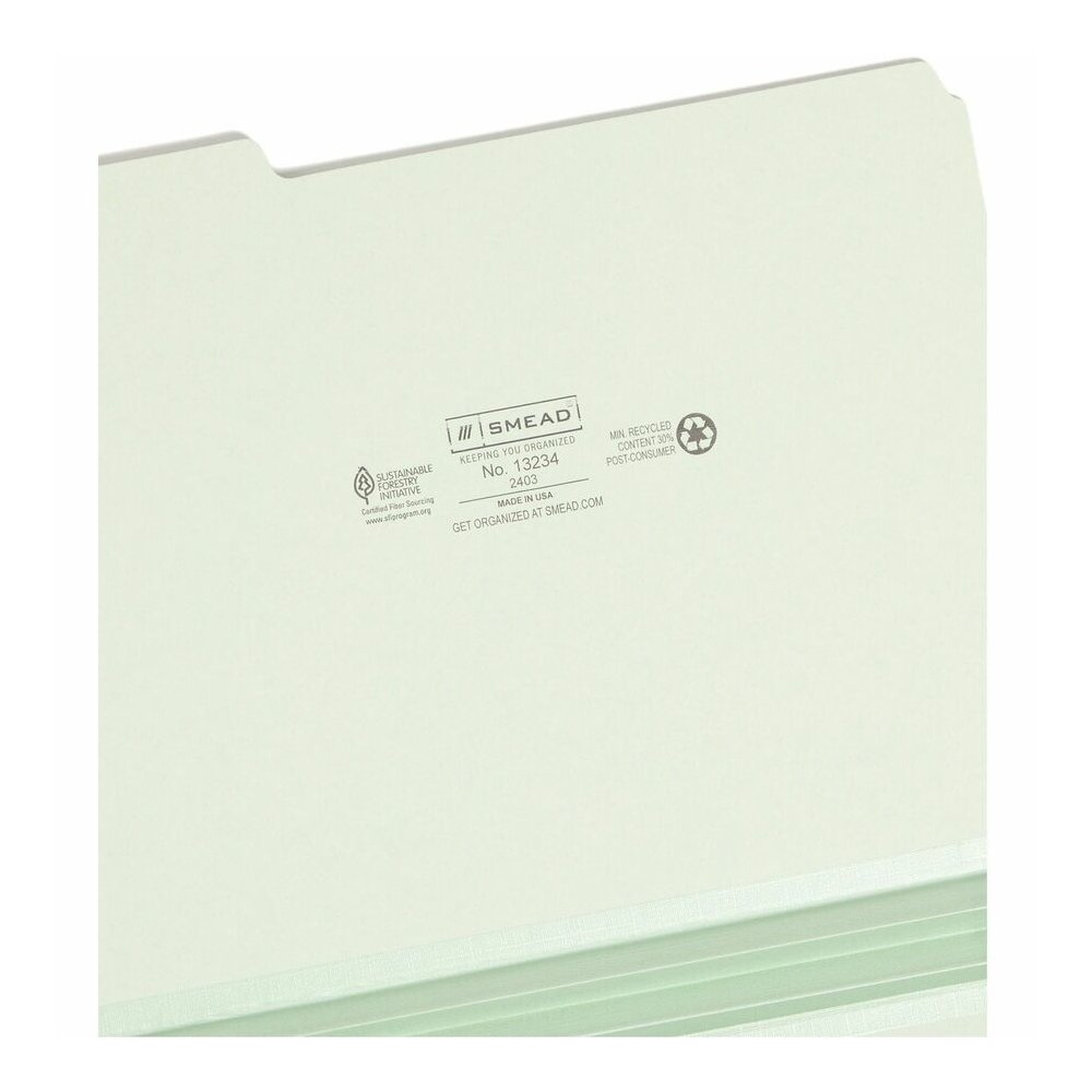 Smead 1/3 Tab Cut Letter Recycled Top Tab File Folder - 8 1/2" x 11" - 2" Expansion - Top Tab Location - Assorted Tab Position - 25 pt. - Pressboard - Gray/Green - Heavy Duty, Rounded Corner, Wear Res. Picture 8