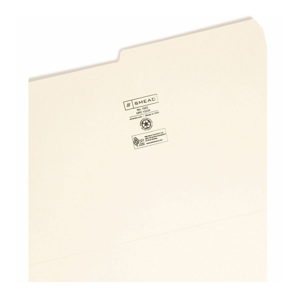 Smead 1/2 Tab Cut Legal Recycled Top Tab File Folder - 8 1/2" x 14" - 3/4" Expansion - Top Tab Location - Assorted Tab Position - 11 pt. - 1 Plys - Manila - 10% Recycled - 100 / Box. Picture 8