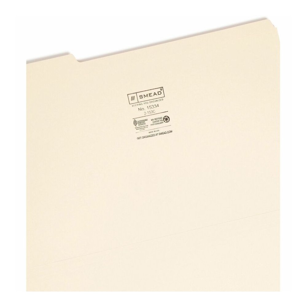 Smead 1/3 Tab Cut Legal Recycled Top Tab File Folder - 8 1/2" x 14" - 3/4" Expansion - Top Tab Location - Assorted Tab Position - 11 pt. - 2 Plys - Manila - Reinforced, Rounded Corner, Durable, Reinfo. Picture 8