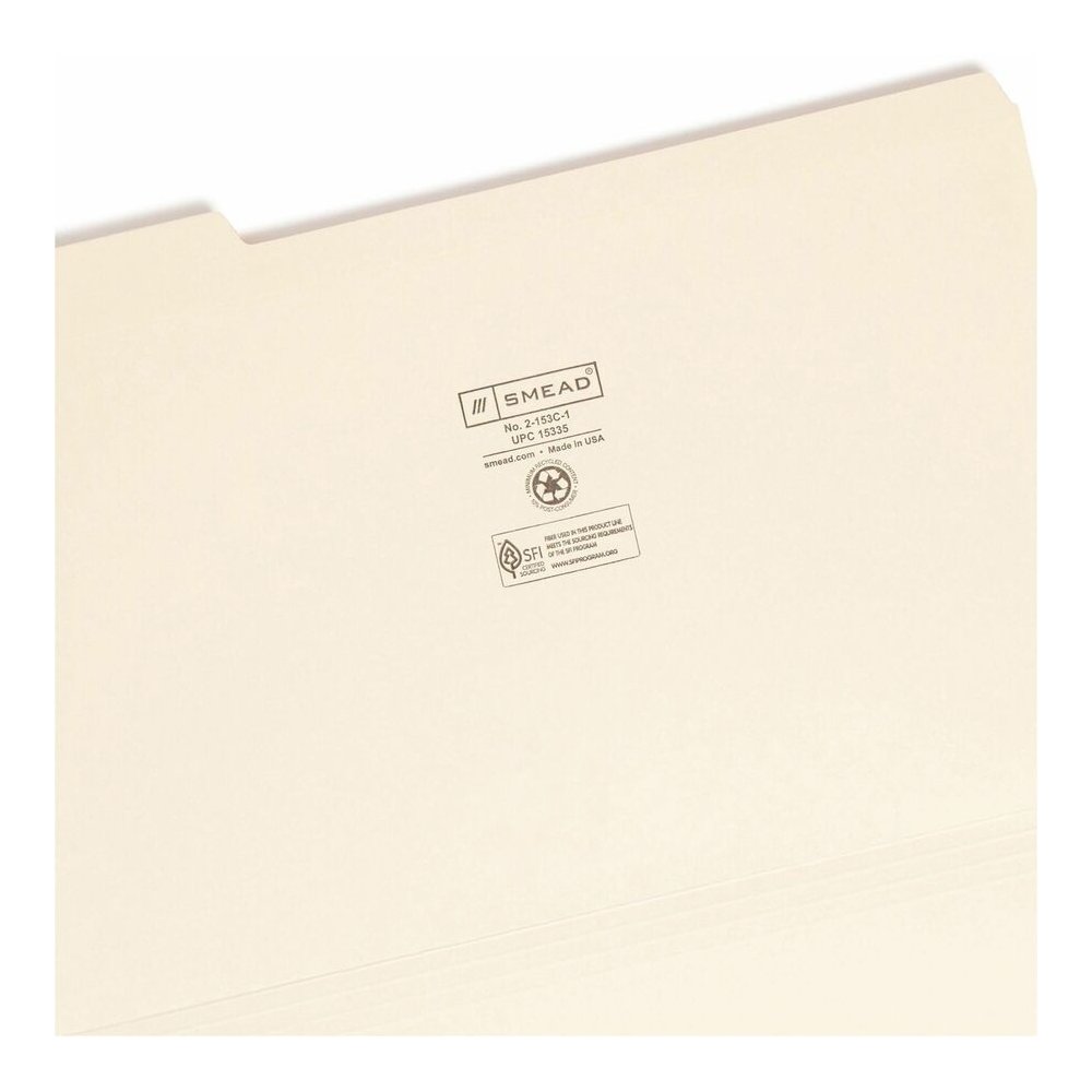 Smead 1/3 Tab Cut Legal Recycled Top Tab File Folder - 8 1/2" x 14" - 3/4" Expansion - Top Tab Location - Left Tab Position - 11 pt. - 2 Plys - Manila - Reinforced, Durable, Reinforced Tab, Rounded Co. Picture 8