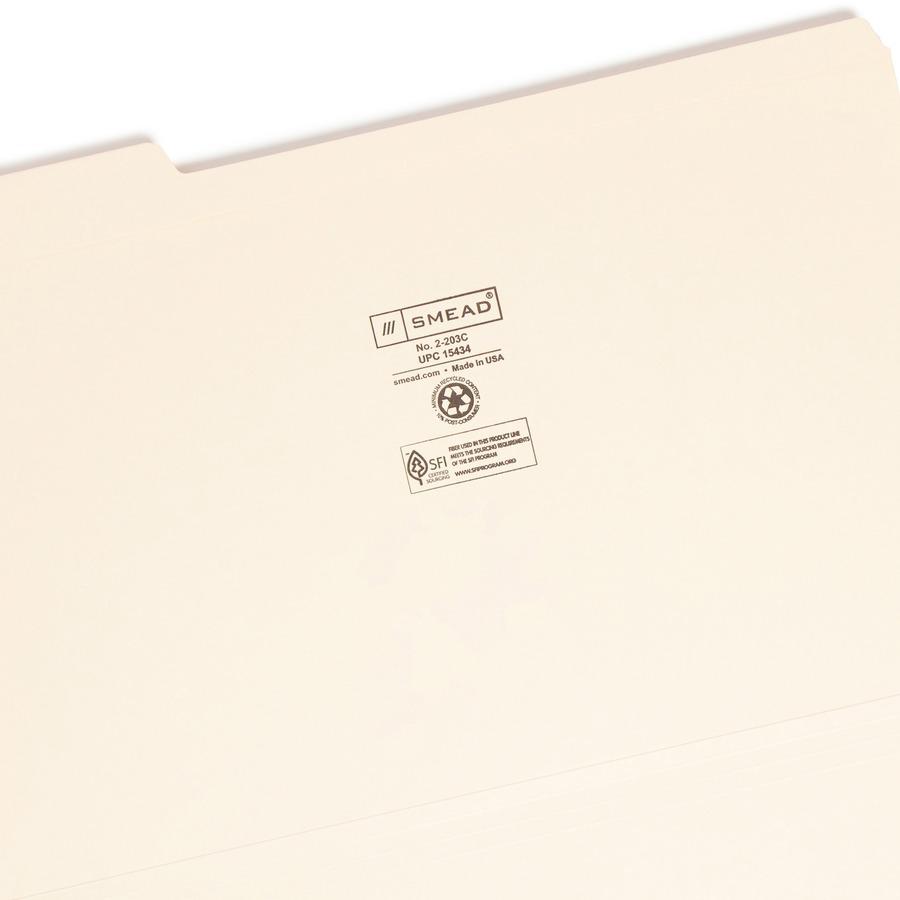 Smead 1/3 Tab Cut Legal Recycled Top Tab File Folder - 8 1/2" x 14" - 3/4" Expansion - Top Tab Location - Assorted Position Tab Position - Manila - Manila - 10% Recycled - 100 / Box. Picture 8