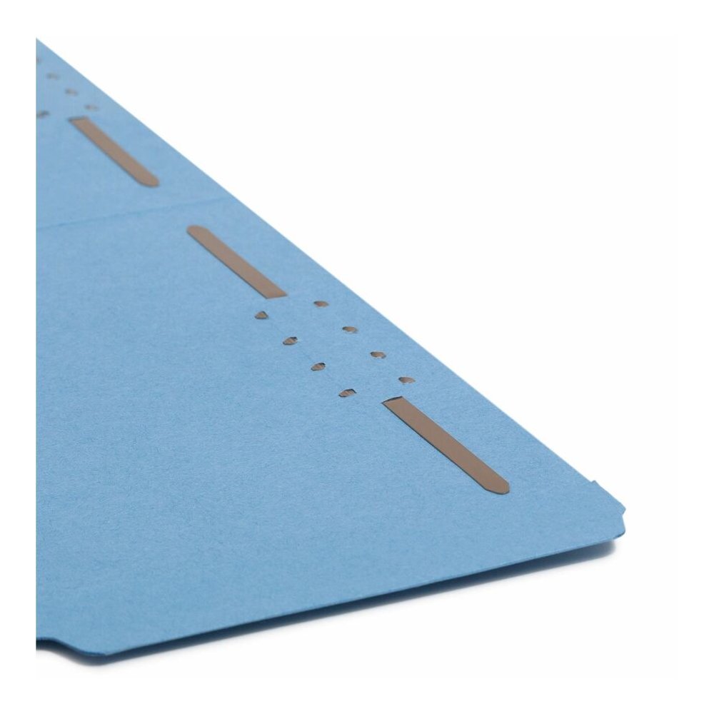 Smead Colored 1/3 Tab Cut Legal Recycled Fastener Folder - 8 1/2" x 14" - 3/4" Expansion - 2 x 2K Fastener - 2" for Folder - Top Tab Location - Assorted Tab Position - 11 pt. - 2 Plys - Blue - Reinfor. Picture 9