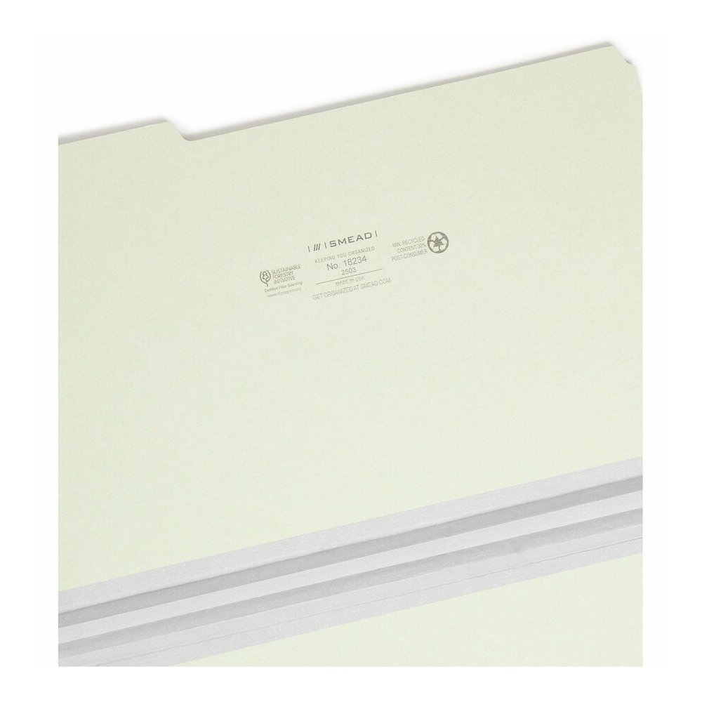 Smead 1/3 Tab Cut Legal Recycled Top Tab File Folder - 8 1/2" x 14" - 2" Expansion - Top Tab Location - Assorted Tab Position - 25 pt. - Pressboard - Gray, Green - Heavy Duty, Rounded Corner, Wear Res. Picture 8