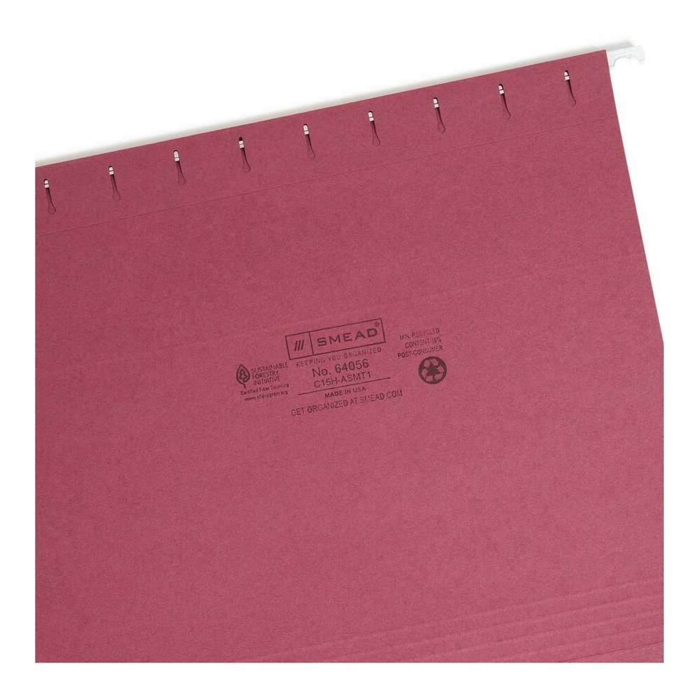 Smead Colored 1/5 Tab Cut Letter Recycled Hanging Folder - 8 1/2" x 11" - Top Tab Location - Assorted Tab Position - 11 pt. - Vinyl - Gray, Maroon, Navy, Purple, Teal - Repositionable Tab - 10% Recycl. Picture 8