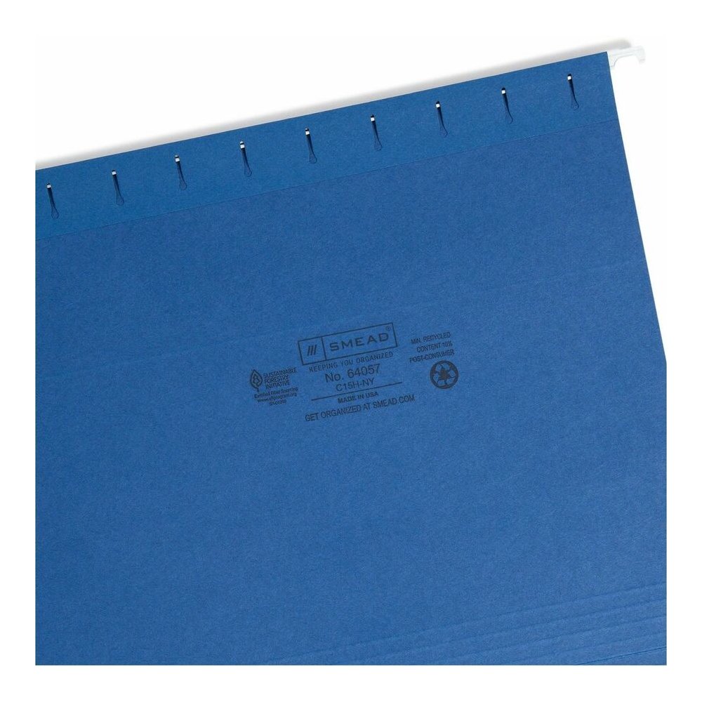 Smead 1/5 Tab Cut Letter Recycled Hanging Folder - 8 1/2" x 11" - Top Tab Location - Assorted Tab Position - 11 pt. - Vinyl - Navy Blue - Repositionable Tab - 10% Recycled - 25 / Box. Picture 8