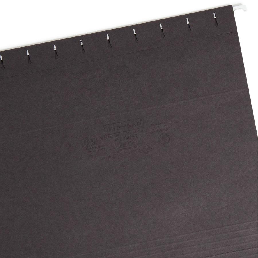 Smead Colored 1/5 Tab Cut Letter Recycled Hanging Folder - 8 1/2" x 11" - Top Tab Location - Assorted Tab Position - 11 pt. - Vinyl - Black - 10% Recycled - 25 / Box. Picture 8