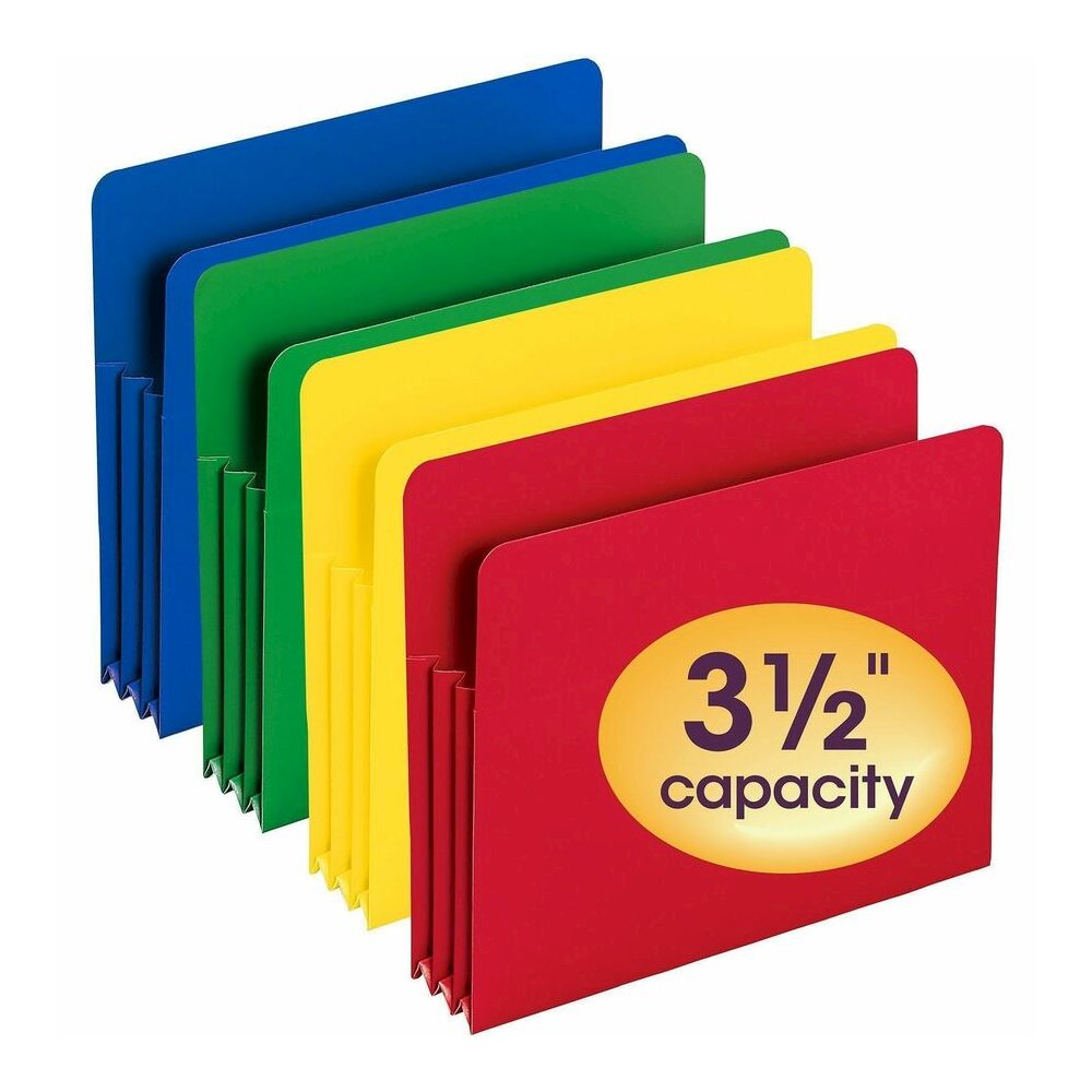 Smead Straight Tab Cut Letter File Pocket - 8 1/2" x 11" - 3 1/2" Expansion - Polypropylene - Blue, Green, Red, Yellow - 4 / Pack. Picture 6